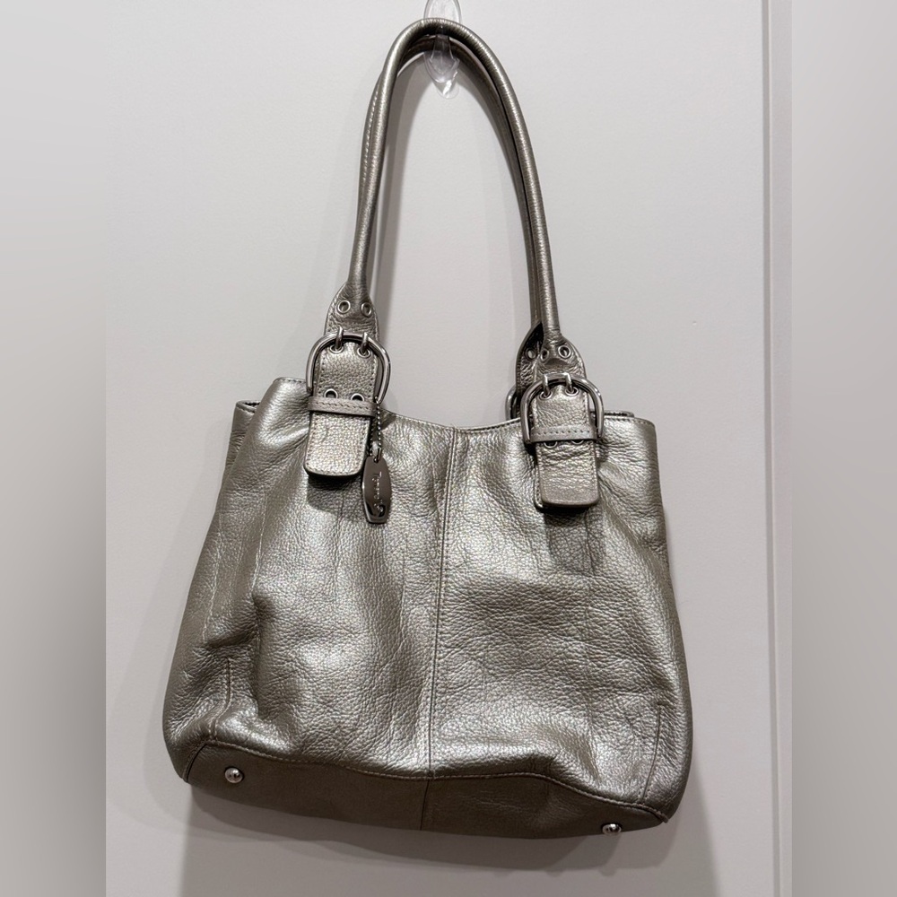 Tignanello Metallic Silver Pebbled Leather Shoulder Bag - Style A1977